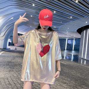 Loose Fit Oversized Short Sleeve T-Shirt Womens Street Style round Neck Pure Color Summer New Fashion Casual Top