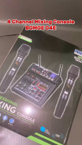 BOMGE 04E karaoke Audio mixer 4 Channel Sound Mixer With Dual UHF Wireless Mic Sound Board Console MP3 Bluetooth 48V Phantom Power USB Audio Interface DJ Mixing for Party Computer Studio Recording