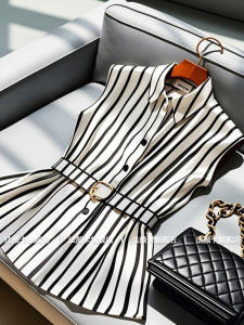 Áo Sơ Mi Sọc Trắng Đen Thời Trang Hợp Thời Trang 2023 Phong Cách Pháp Sang Trọng Cảm Giác Cao Cấp Không Tay Cho Mùa Hè