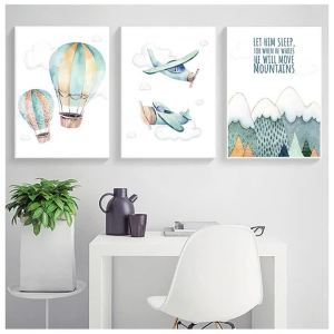 BILIBILI | Child Adventure Poster Print Watercolor Artwork Airplane Balloon Canvas Painting Wall Picture Nordic Kids Boy Bedroom Decoration
