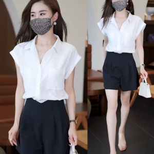 Fashionable Short Sleeve Womens Shirt Loose Fit Summer New Korean Style Casual Slimming Chiffon Top Design Sensation