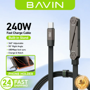 BAVIN CB430 2-in-1 240W PD Foldable Stand Type-C Fast Charging 1.2m Data Cable Compatible w/ Android & iP for Gaming
