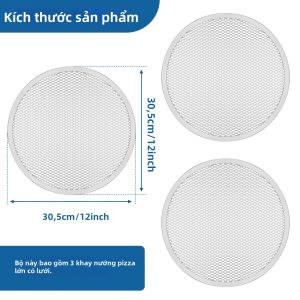 2 Khay Nướng Bánh Pizza Chống Dính 14 Inch Có Lỗ Và Tay Cầm Làm Bằng Thép Carbon Dùng Cho Lò Nướng Gia Đình