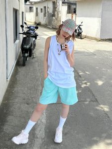 Áo Ba Lỗ Không Tay Cotton Phong Cách Mỹ Màu Trắng Cho Nữ Mùa Hè Áo Lót Thường Ngày Thoải Mái Rộng Rãi Không Có Thương Hiệu