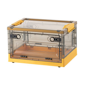 Large capacity foldable multifunctional home storage box foldable double door storage box transparent plastic with cover organizing box