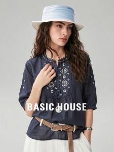 Basic House | Ramie Round Collar Shirt