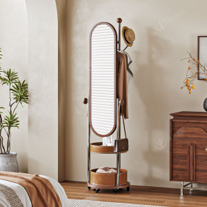 FALANSIJIA | Retro Portable Wardrobe Hanger with Full Length Mirror and Shelf