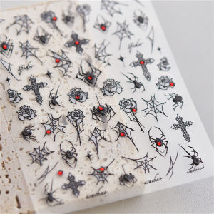 1pcs 5D Diamond Japanese Dark Spider Nail Art Stickers Punk Cool Styles Self Adhesive Transfer Nail Decoration Slider Decals DIY