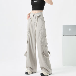 กางเกงขายาวทรงหลวมเอวสูงสไตล์อเมริกันสำหรับผู้หญิง กางเกงขายาวทรงหลวมสไตล์ย้อนยุค กางเกงขายาวลำลองสำหรับฤดูใบไม้ร่วงและฤดูหนาว