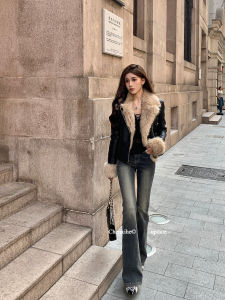 สวมใส่ได้ Retro Faded Light Blue Bell ด้านล่าง กางเกงยีนส์ ผู้หญิง เข็มขัด ดีไซน์ พรางหุ่น สูง เอว ผ้าฝ้าย ยืด เดนิม กางเกง