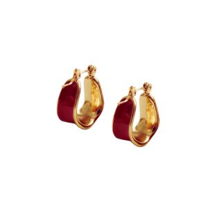 Chunky Vintage Wine-Red Black Hoop Earrings 18K Gold Plated • Waterproof Non-Tarnish 316L Stainless Titanium Steel Fashion Statement Earring For Women ER410