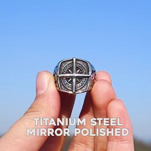 Vikings Cross Nautical Chart Amulet Ring Mens Stainless Steel Nordic Rune Ring Gift Biker Punk Hip Hop Jewelry