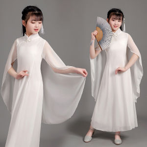 Đầm Hanfu Trẻ Em Trắng Mùa Xuân Quà Tặng Trẻ Em Đầm Trang Phục Nhạc Gỗ Chân Mát Cấp Cao Đầm Trung Hoa Cho Bé Gái Quần Áo Trung Hoa