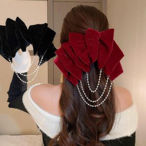 Three-layer Pearl Chain Hairpin Women Korean Fashion Bow Hair Pin Hairclip Hair Accessories for Girls