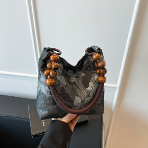 New 2025 Chinese Style Beaded Handbag Womens Large Capacity Shoulder Bag National Style Handbag Crossbody Bag Daily Use