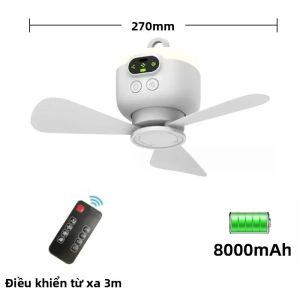 Kích Thước Lớn Điều Khiển Từ Xa Quạt Trần USB Không Dây Có Đèn Ngủ LED 12000/8000MAh Quạt Làm Mát Di Động Dành Cho Cắm Trại