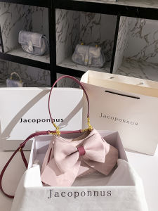 Pink Genuine Leather Jacobon Underarm Bag Womens Fashion Trend Butterfly Knot Single Shoulder Crossbody Bag Soft Wing Shape