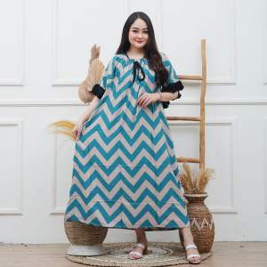 Dress panjang jumbo ld 130 bahan rayon premium motif zigzag daster rumahan bahan adem menyerap keringat