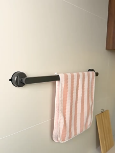 180° Rotatable Suction Cup Towel Rack No-Drill Grey Aluminum Rustproof Bathroom Towel Bar