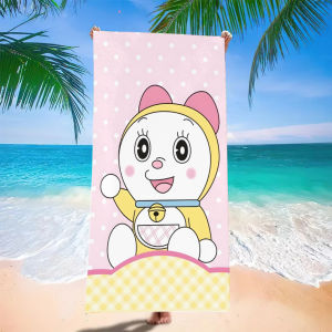 52TOYS | Dorami Doraemon Beach Towel Pink Polka Dot Cute Cartoon Microfiber Quick Dry Sand-Free Kids Girls Swim Bath Towel