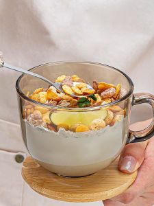 High Capacity Breakfast Glass Cup Heat Resistant Milk Charging Special Womens Bowl Oats Soybean Milk Cup Retro Style European Design Daily Gift