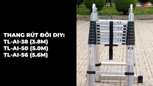 Thang nhôm rút đôi cao cấp Nhập Khẩu DIY chiều cao tối đa chữ A 3.8M - 5.0M - 5.6M tải trọng 150kg