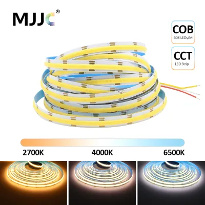 MJJC | COB CCT LED Strips 24V DC12V 608LEDs FCOB LED Light Dimmable Dual Color 10MM PCB 1M 3M 5M High Density Flexible Ra90 Linear Tape