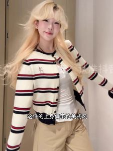 Áo Len Dệt Kim Tay Dài Ngắn Thời Trang Hàn Quốc Cho Nữ Mùa Thu Áo Len Cardigan Màu Khối Kẻ Sọc Cổ Tròn Một Nút