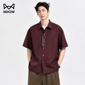 MiiOW | Summer Hemp Shirt with Breathable Tencel Collar Short Sleeve Light Outerwear