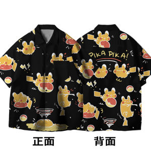 เสื้อเชิ้ตแขนสั้นพิมพ์ลายคาร์บี แฟชั่นญี่ปุ่น ฤดูร้อน 2022 เสื้อเชิ้ตผู้ชายผู้หญิงคู่รัก ทรงหลวม ระบายอากาศได้ดี โพลีเอสเตอร์ 100%