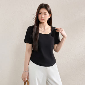 Basic White U-Neck Short Sleeve Slimming Plus Size Womens T-shirt