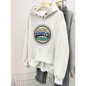 American Retro Hong Kong Style Mens Loose Fit Hoodie Autumn Winter Fleece Lined Button up Casual Youth Fashion Cotton Sweatshirt