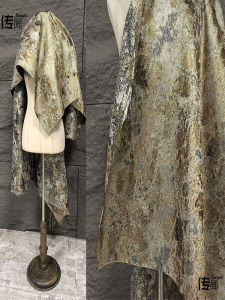 Vải Thêu Họa Tiết Sơn Dầu Cổ Điển Không Đều Màu Vàng Vải Thiết Kế Trang Phục Hanfu Sáng Tạo Vải Thủ Công DIY Vải Trang Trí