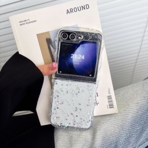 3D Wave Drip Glue Glitter Star Sequins Fold Clear Case For Samsung Galaxy Z Flip 7 6 5 4 3 Cute Arc Curly Edge Shockproof Cover