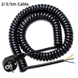 Protective Contact Spiral Power Extension Cord  Stretchable from 0.75 m to 2/3/5m EU Male to Female Power Socket PVC black