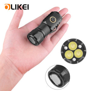 Olikei 10000 Lumens Mini Mạnh Mẽ Hợp Kim bằng nhôm Đèn pin LED Đèn pin chiến thuật Zoom đèn pin chống nước Loại C cắm trại sạc được Đèn Pin