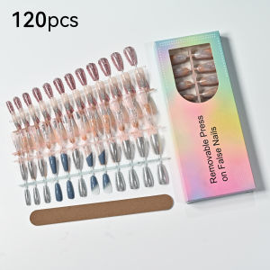 120Pcs French Leopard Print Press On Nails Medium Square Removable Fake Nail Tip Flower Heart Pattern Wearable False Fingertips