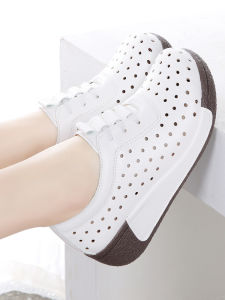 Genuine Leather Not Tired Feet Ladieswear Sandals Wedge Heel Non Slip Soft Bottom Slip-on Hole Shoes Thick Bottom Breathable Comfortable Shoes Women