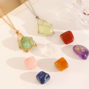 Adjustable Crystal Raw Stone Net Basket Woven Metal Necklace Sweater Chain Pendant Bamboo Node Necklace Replacement Chain