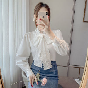 New Arrival French Fashion Lace Bows White Shirt Easiest for Match Stylish Chic Fashionable Long Sleeve Shirt Tops