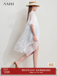 Amii Summer 2025 Minimalist Vacation Transparent Loose Mid-Length Embroidered Short-Sleeve Open-Front Chiffon Top