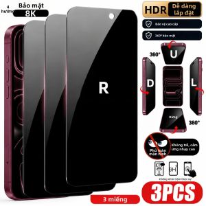 NNBILI 3 Miếng Dán Bảo Vệ Màn Hình Kính Cường Lực Chống Gián Điệp 4 Chiều Cho iPhone 18 Pro Max 17 16 15 14 13 12 11 Bảo Vệ Toàn Diện Chống Trầy Xước Vân Tay Chống Vỡ