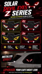 Devil Eyes Car Rear Window LED Ambient Mood Light Solar Powered Suction Cup Auto Windshield Atmosphere Decorative Warning Lamp
