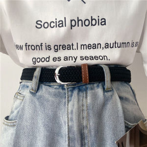 Canvas belt womens non-porous woven elastic belt Korean style decorative mens and womens thin belt students casual cloth belt