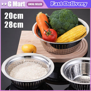 1pc Kitchen Bowl Strainer Holes Washing Rice Sieve Strainer Fruits Vegetable Drain Bowl Stainless Steel Mesh Storage Basin Plate