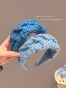 Blue Plush Wide Edge Hairband Womens High Forehead Washing Hair Headband Elegant Hair Clip Fashionable New 2025 Hair Accessories