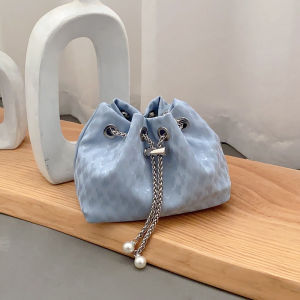 Elegant Chain Strap Mini Bucket Bag Womens Summer New Single Shoulder Crossbody Loose Silver Handbag Korean Style Soft PU