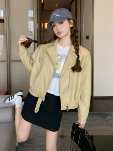 Vintage Short PU Leather Jacket Womens Biker Coat Spring Autumn Trendy Street Style Loose Fit Water Washed Leather