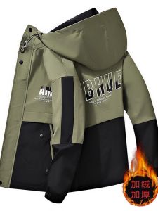 Thickened Fleece Mens Cotton Jacket Autumn Winter Trendy Workwear Windproof Waterproof down Jacket Youth Fashion Warmth