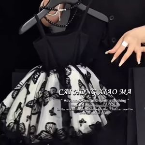 Summer Butterfly Princess Dress for Girls Baby Girls First Year Birthday Gift High-End Sensation Strap Dress Sweet Cool Style